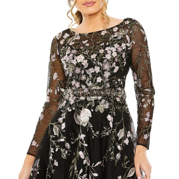 Mac Duggal Floral Embroidered Long Sleeve Dress Black Pink Plus Sz 22 NWT 20476 - Picture 3 of 16